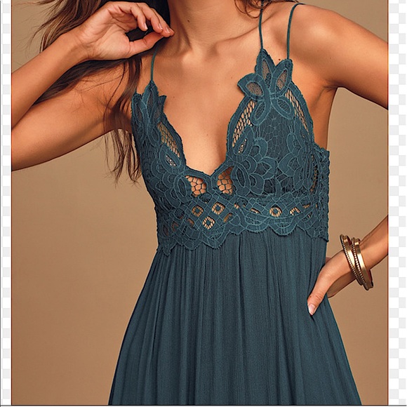 Free People Adella Maxi Slip Dress in Turquoise NWT - Picture 3 of 13